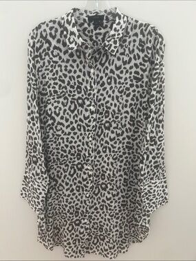 J.Crew Leopard Print Sheer Cotton Tunic Cover-Up Shirt  Size M